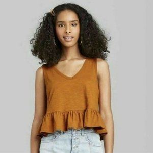 Wild Fable Orange Peplum V Neck Tank | X-Large